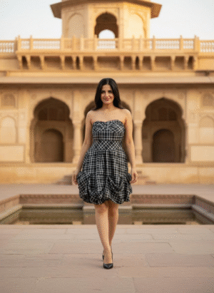 BLACK SHORT TUBE CHECK DRESS