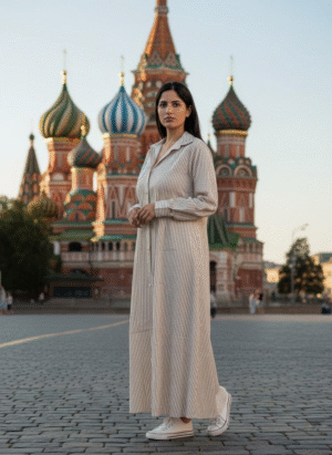 CAMEL COLOUR STRIPED LONG SHIRT DRESS