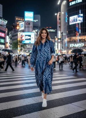 BLUE COLOUR STRIPED LONG SHIRT DRESS