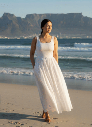 WHITE PADDED CUT SLEEVES LONG MIDI DRESS