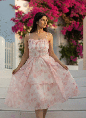 LONG PINK FLORAL DRESS