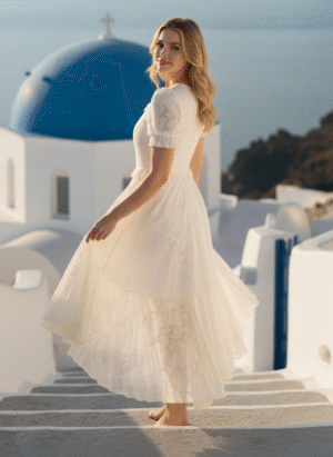 OFF WHITE LONG LAYERED RUFFLED DRESS