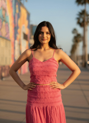 PINK 2 PIECE PADDED TOP WITH LONG SKIRT