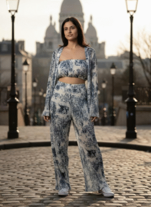 BLUE 3 PIECE COORD SET PRINTED CRUSHED