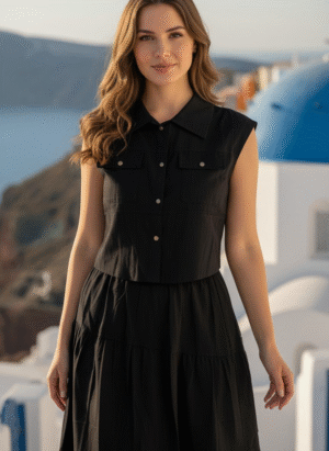 BLACK 2 PIECE COORD SET SHIRT WITH SKIRT