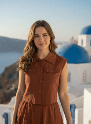 RUST BROWN 2 PIECE COORD SET SHIRT WITH SKIRT
