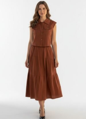 RUST BROWN 2 PIECE COORD SET SHIRT WITH SKIRT