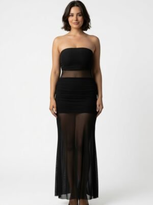 BLACK LONG BODYCON WITH SEE THROUGH WAIST