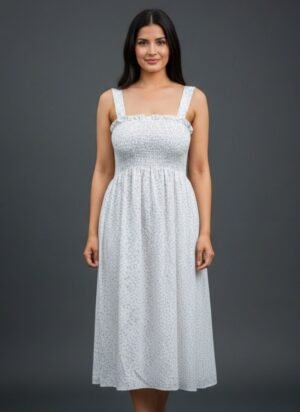 OFF WHITE MIDI FLORAL DRESS