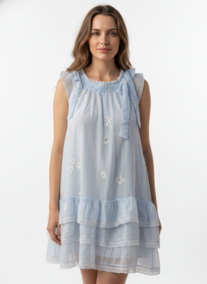 DUAL COLOUR SHORT LACED RUFFLED DRESS