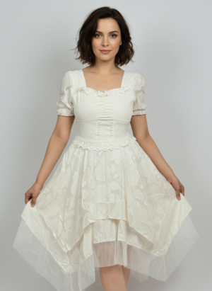 OFF WHITE LONG LAYERED RUFFLED DRESS