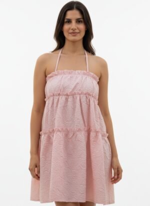 PINK SHORT EMBOSSED FLORAL DRESS