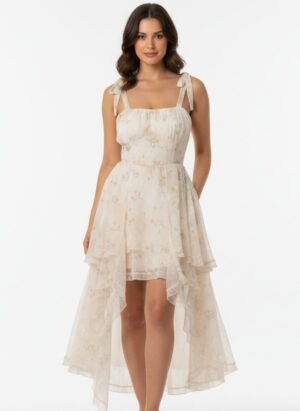 OFF WHITE PISTA LONG FLORAL DRESS