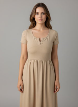 LONG PADDED MIDI HALF SLEEVE DRESS