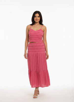 PINK 2 PIECE PADDED TOP WITH LONG SKIRT