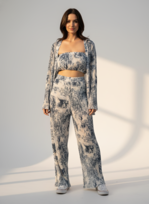 BLUE 3 PIECE COORD SET PRINTED CRUSHED