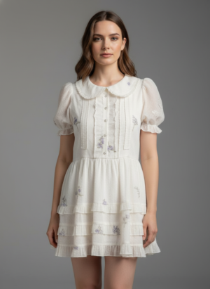 LIGHT LEMON YELLOW SHORT COLLARED FLORAL DRESS