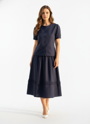 NAVY BLUE 2 PIECE COORD SET SHIRT WITH SKIRT COTTON