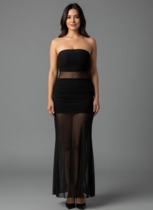 BLACK LONG BODYCON WITH SEE THROUGH WAIST