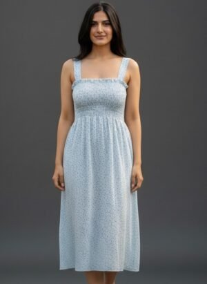 SKY BLUE MIDI FLORAL DRESS