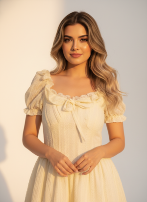 LIGHT LEMON SHORT LACED DRESS