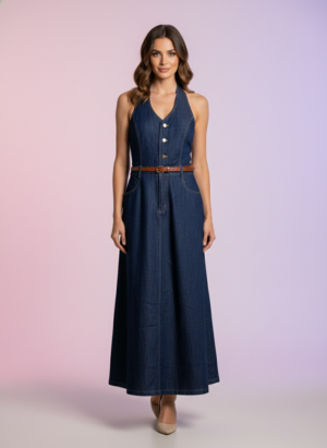 One Piece Halter Neck Denim Dress