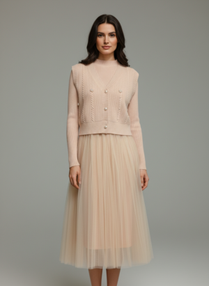 Woolen dress with attached skirt