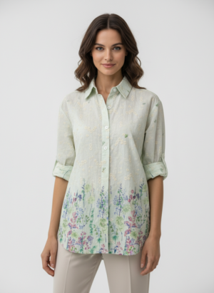 Green Full Sleeves Embroidered Shirt