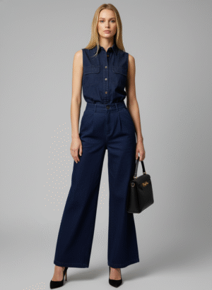 Dark Blue Two-Piece Shirt Pent Denim Dress