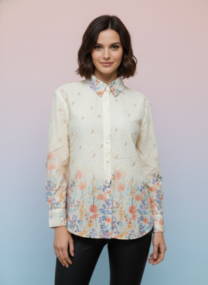Orange Full Sleeves Embroidered Shirt
