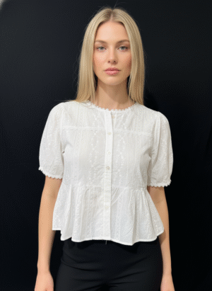 White Full Sleeves Laced Embroidered Shirt