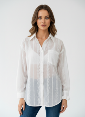 White Full Sleeves Embroidered Shirt