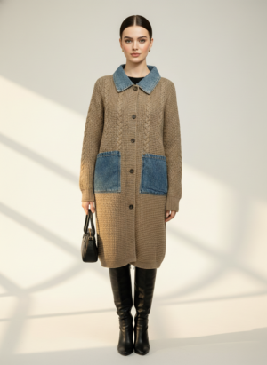 Woolen One Piece With Denim Pockets