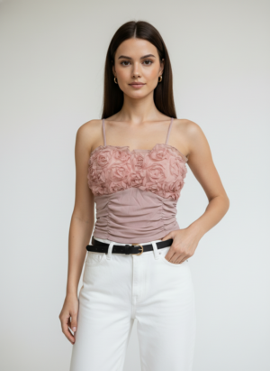 Pink Padded Tank Top with Floral Pattern