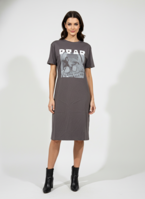 Grey Long Printed T-shirt Dress