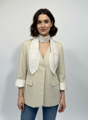 Beige Full Sleeves Blazer With tie