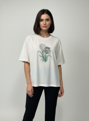 White 3D Floral Oversized Top