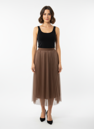 Dark Chocolate Net Design Long Skirt