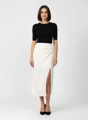 White Long Satin Skirt With Slit