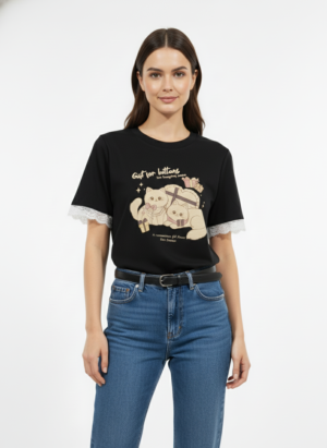 Black printed Crop Top laced