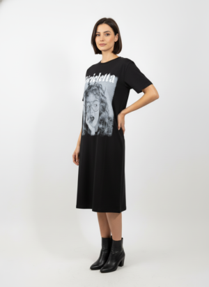 Black  Long Printed T-shirt Dress