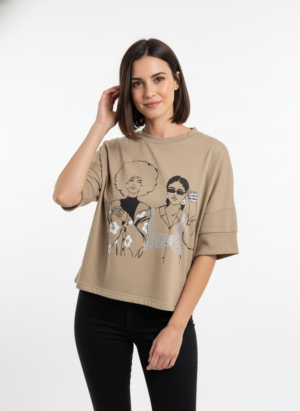 Khakhi Oversized Top Printal