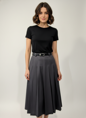 Dark Grey Long Pleated Skirt