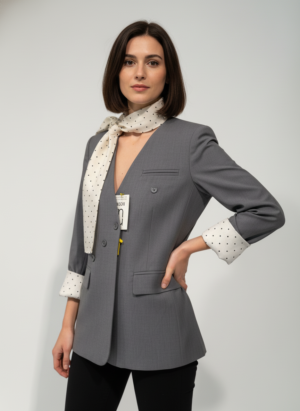 Grey Full Sleeves Blazer With Tie