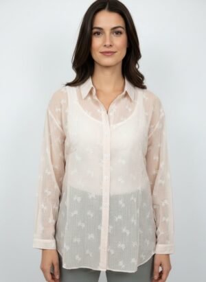 Pink Floral Shimmer Full Sleeves Shirt
