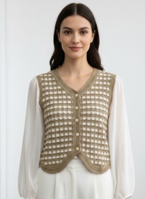 Brown Full Sleeves Crochet Top