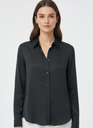Black Full Sleeves Satin Shirt