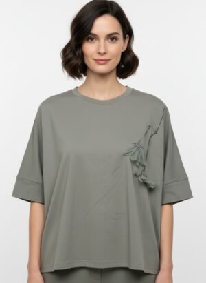 Grey 3D Floral Oversized Top