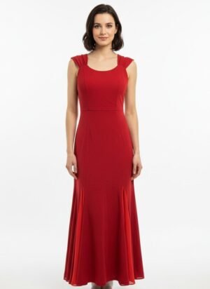 Red Padded Long Midi Dress