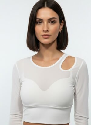 White Full Sleeves Padded Top